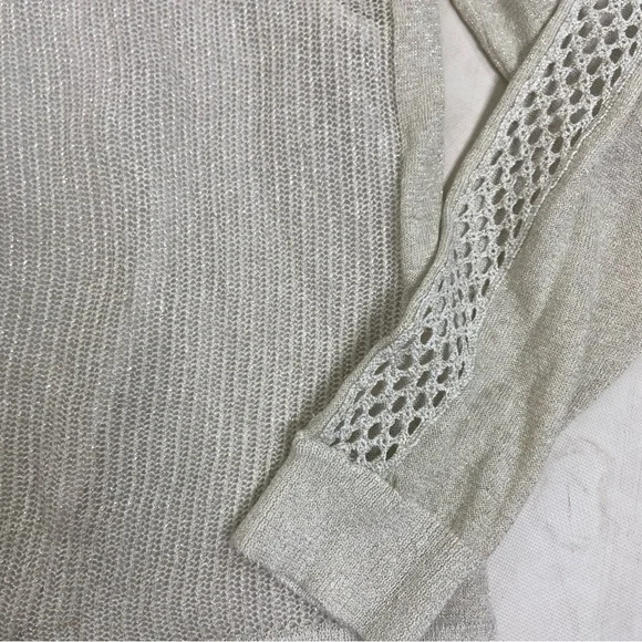 Lucky Brand ecru metallic linen bled crochet sweater shirt ruffle top.Size Large - Picture 13 of 13